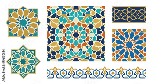 Colorful geometric tile patterns designs.