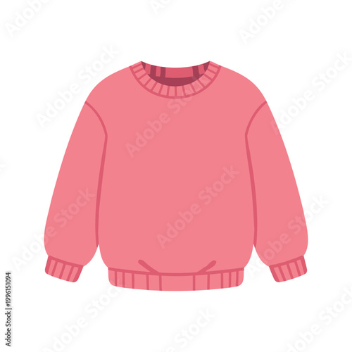 Cozy pink sweater with ribbing at the neckline, cuffs, and hemline on a white background