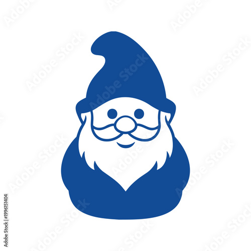 Illustration of a cheerful gnome with a pointed hat and long white beard on a white background