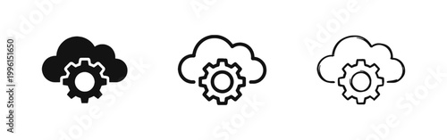 Cloud computing settings icon set with cloud and gear symbol for network configuration and data storage