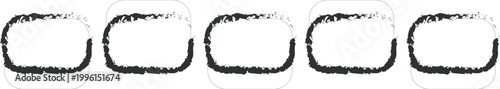 A set of five isolated rounded square frames characterized by rough hand-painted black brush strokes. These frames provide a rugged artistic border for photography or text overlays.