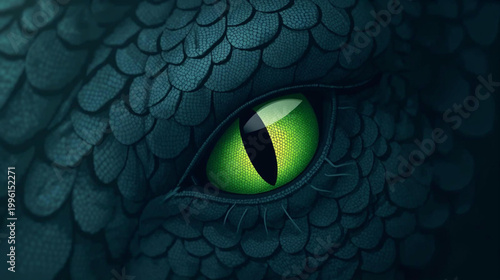 Illustration of close up of an green eye of dragon