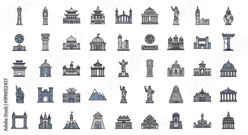Pixel Art Landmarks Collection: Famous Buildings Icons Set