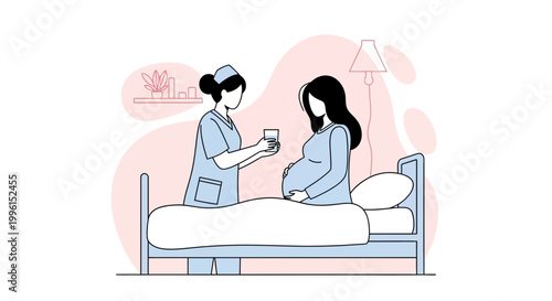 Nurse Giving Water to Pregnant Woman in Hospital Bed