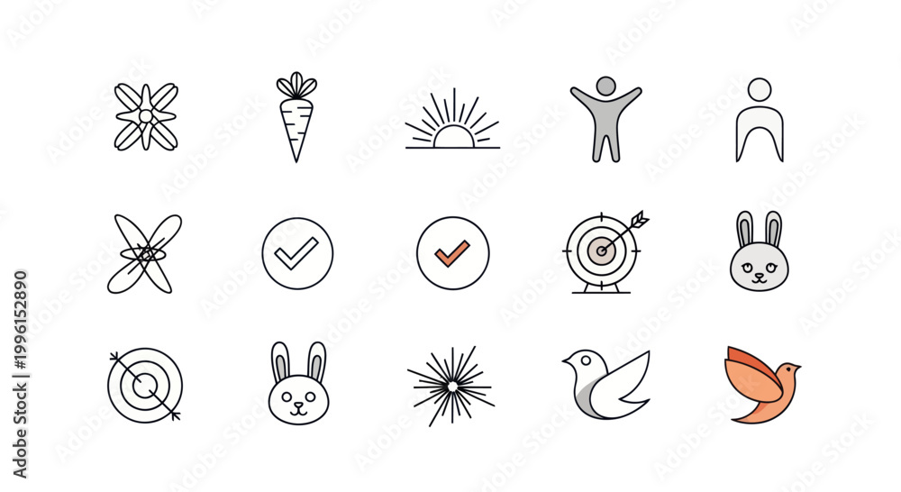 Fototapeta premium Set of Simple Line Icons: Nature, Success, and Abstract Symbols