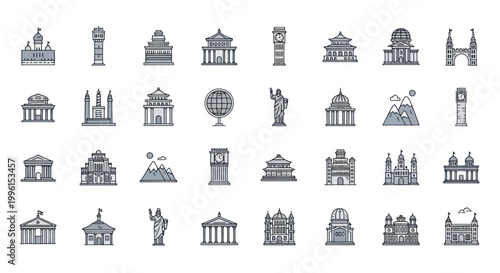 Pixel Art Famous Landmarks Collection - Vector Icons