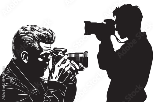 Professional photographer silhouette holding DSLR camera vector illustration
