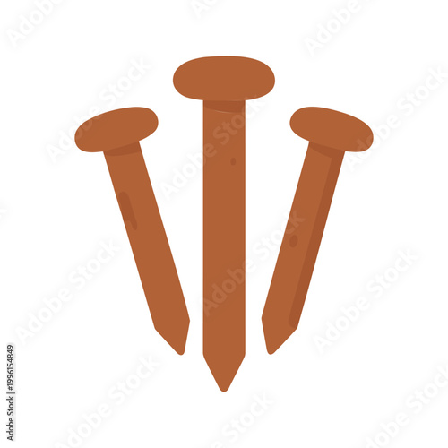 Three brown nails point downwards in an illustration on a white background