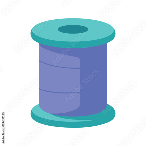 Illustration of a spool of periwinkle thread with a turquoise cap and base on a white background