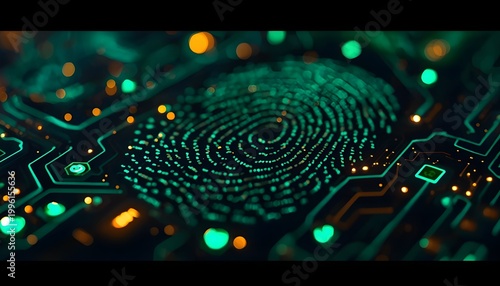 Biometric Cyber Security Fingerprint Scanning on Circuit Board for Digital Identity