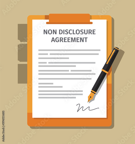 Non disclosure agreement document with fountain pen and signature