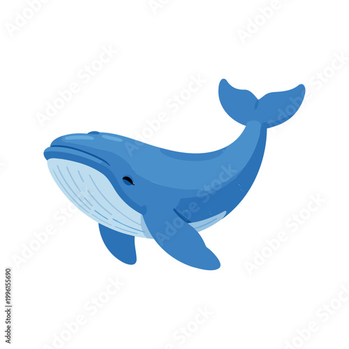Cartoon blue whale swimming gracefully in the ocean waters