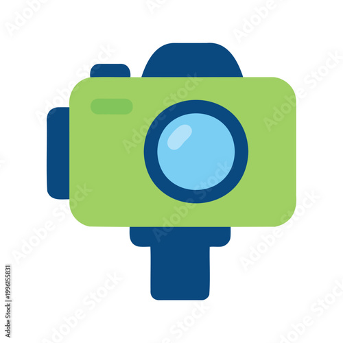 Lime green action camera with dark blue accents for underwater photography