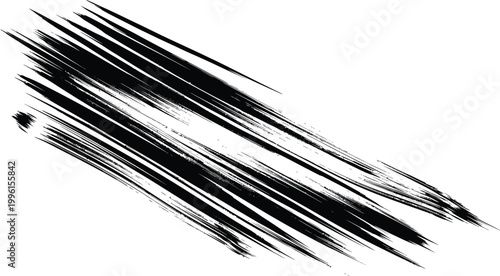 Black diagonal grunge brush stroke with dry ink texture isolated on white
