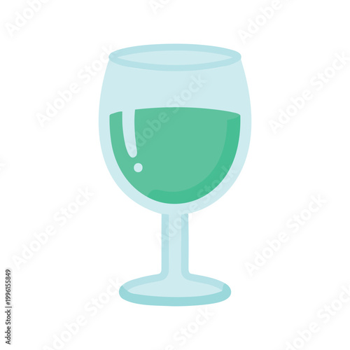 Refreshing green liquid fills up a simple wine glass illustration on white