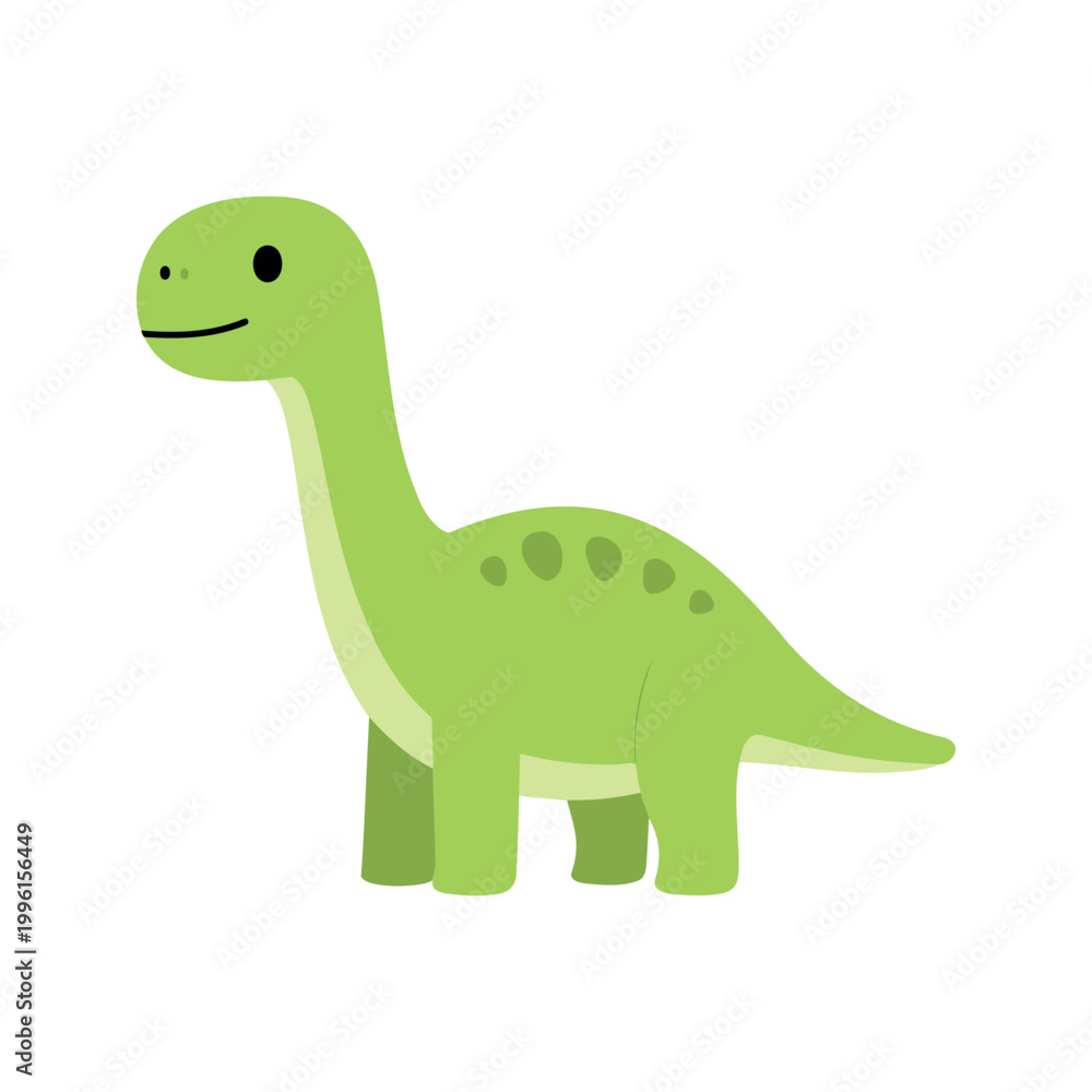 Fototapeta premium Cute cartoon apatosaurus stands with a happy facial expression on a white background