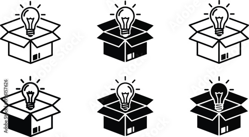 Set of idea icons showing creative thinking and innovation concepts