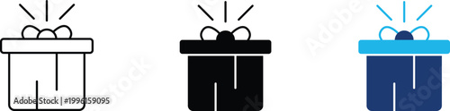 Gift reward icon showing professional promotional surprise and holiday celebration present. Professional illustration for e-commerce loyalty programs, and corporate bonus incentives.