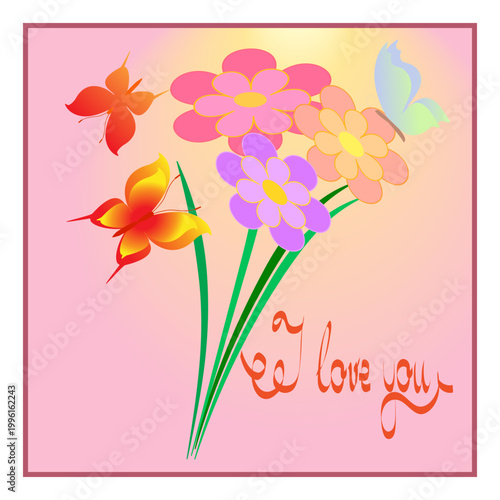 Flowers, butterflies and lettering I love you card