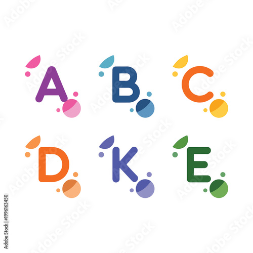 Alphabet vitamins logos collection with creative fruit slice shapes and colorful letter design for nutrition brands and packaging.