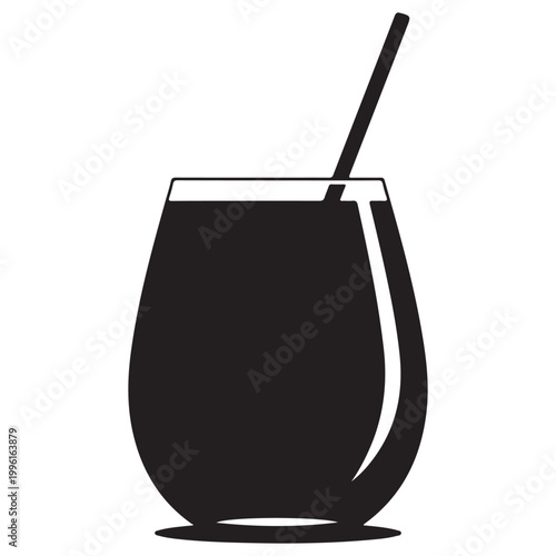 Fotografía Black silhouette of a glass with dark liquid and straw isolated on white backgro