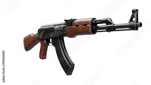 Close-up of a classic AK-47 assault rifle on white background