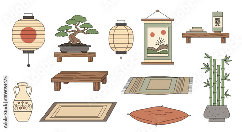 Decorative set of traditional Japanese interior elements