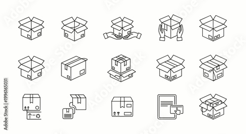 Logistics and Delivery Packaging Line Icons Set