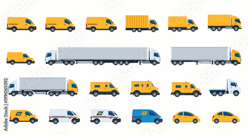 Commercial Delivery and Logistics Transport Vehicle Flat Vector Set