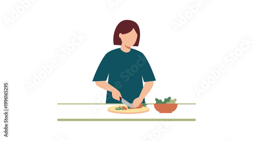 Woman preparing food in kitchen.