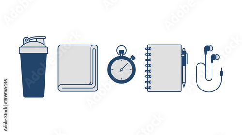 Set of gym and fitness training equipment icons.