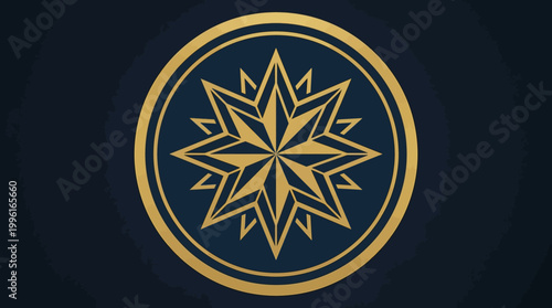 Elegant geometric compass rose design in gold on a dark background, perfect for navigation themes