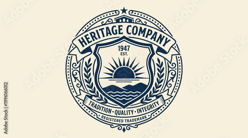 Vintage-style emblem featuring a sun over waves, symbolizing tradition and integrity since 1947