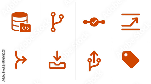 Abstract icons representing data management, workflow, and analytics in a modern tech environment
