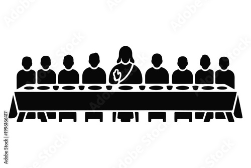 The last supper icon, jesus christ and his disciples sitting at the table, religious vector illustration
