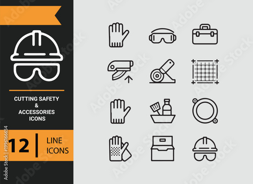 Cutting Safety Accessories Outline Icons for Protection and Handling
