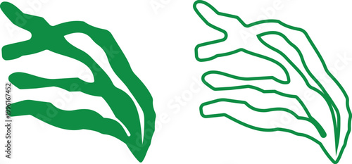 Seaweed algae marine plants icon set collection group, underwater ocean flora silhouettes, aquatic botanical elements, black flat and line style vector illustration isolated transparent background