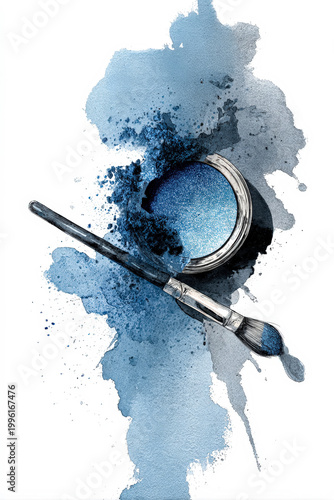 Artistic Watercolor Brush and Blue Paint Splash
