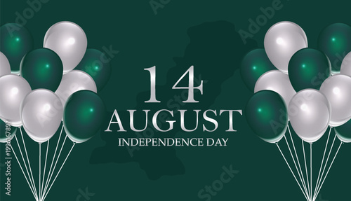 Pakistan Independence Day celebration banner with balloons