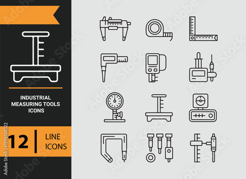 Industrial Measuring Tools Outline Icons for Accurate Factory Operations