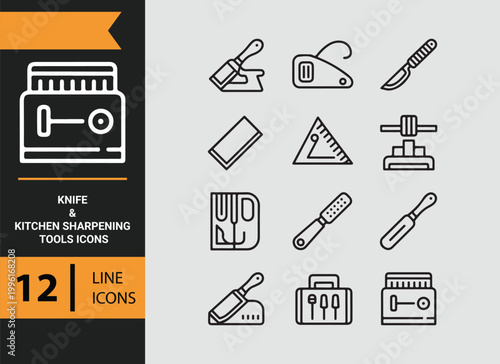Knife Sharpening Tools Outline Icons for Kitchen Maintenance Tasks