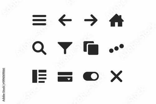 User interface icons: navigation, home, search, filter, and settings symbols