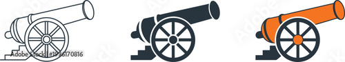 Three cannon outline, dark gray, and orange historical