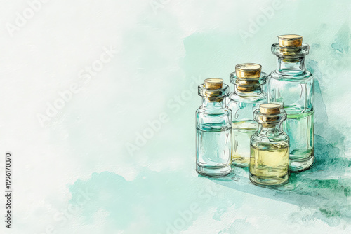 Collection of Vintage Glass Bottles with Cork Stoppers