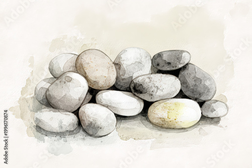 Artistic Watercolor Illustration of Smooth Pebbles