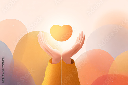Hands Holding a Heart Symbol in a Soft Color Palette