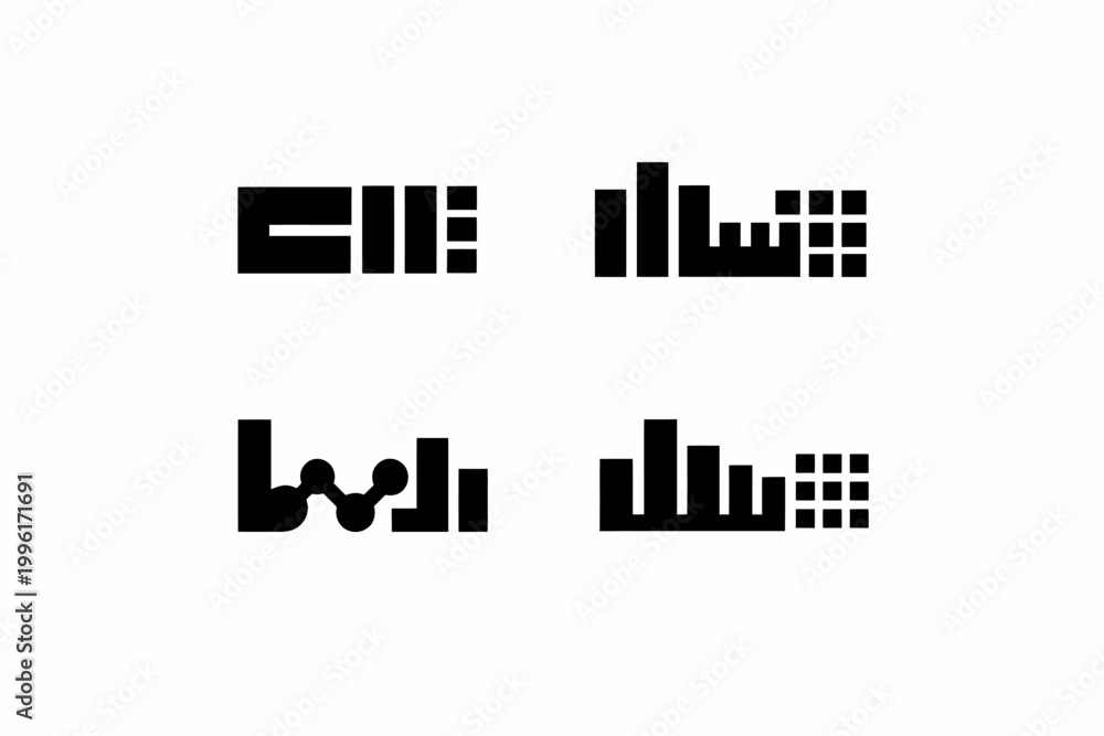 Fototapeta premium Geometric arabic-inspired designs with bold black patterns on white background