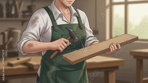 Elderly woman carpenter working with wood in a workshop setting