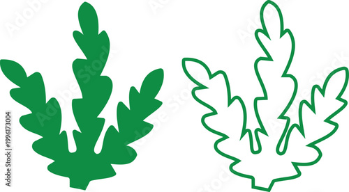 Seaweed algae marine plants icon set collection group, underwater ocean flora silhouettes, aquatic botanical elements, black flat and line style vector illustration isolated transparent background