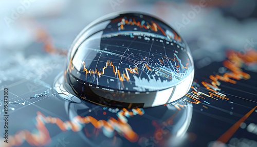 Financial Reflection: A captivating macro shot reveals a perfect water droplet delicately perched atop a financial graph, reflecting the intricate patterns of the market.